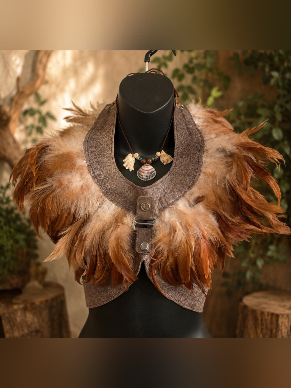 Feathered Leather Bolero - Brown & Tan